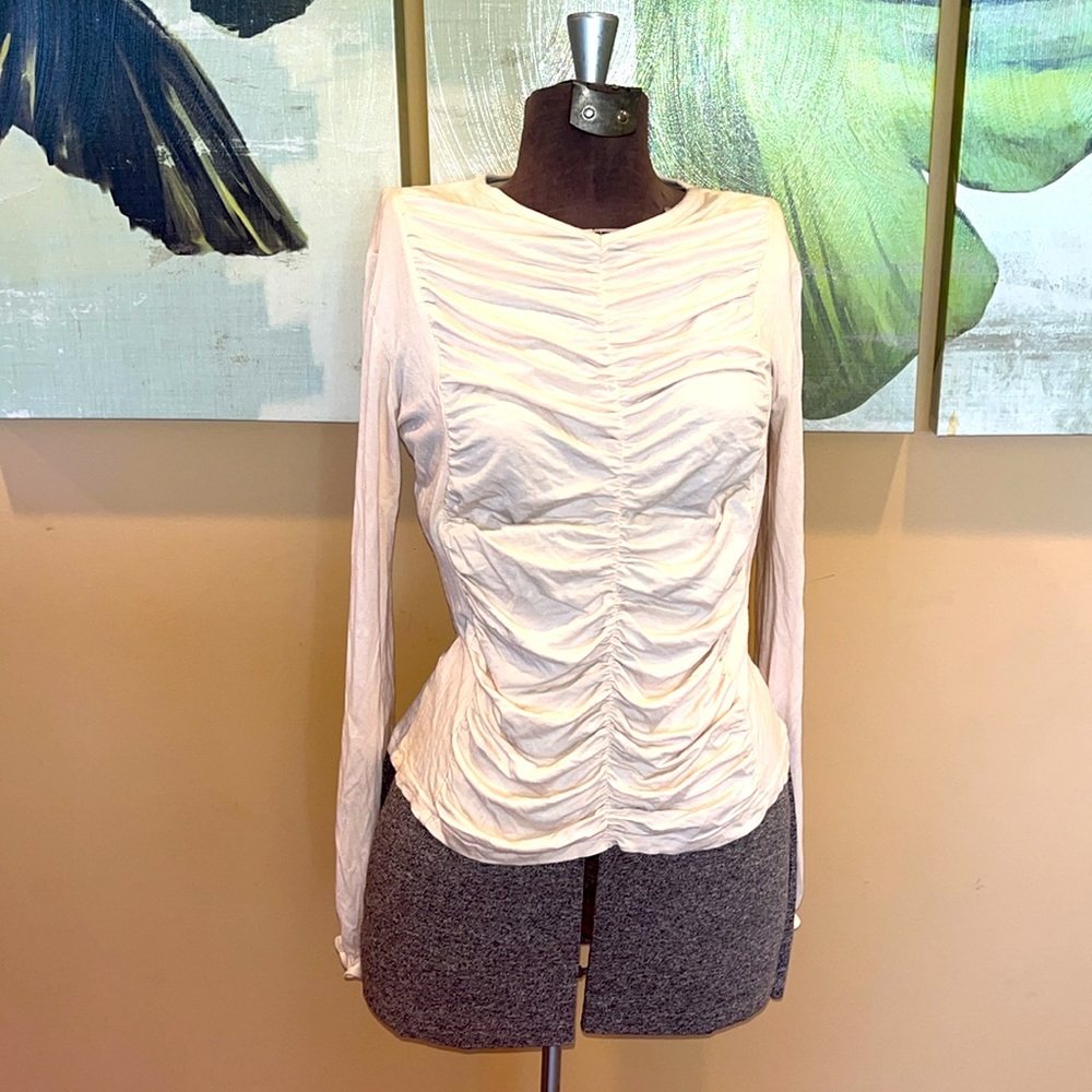Betty. B BB Paris cream ruched bodice blouse szM beautifl cream long sleeve rare